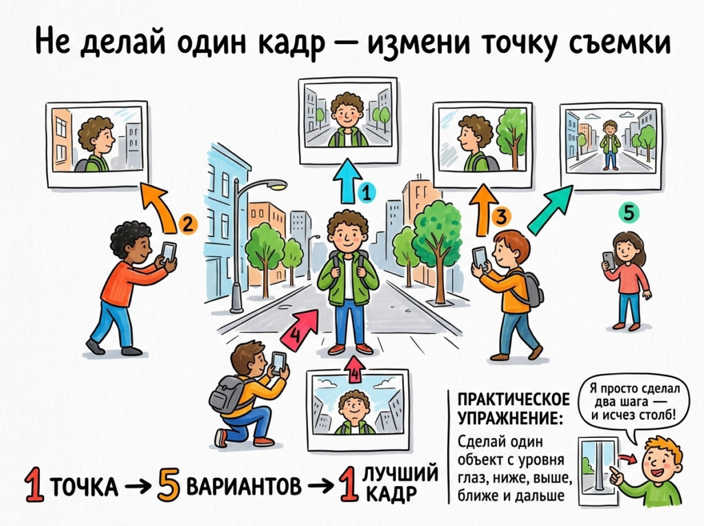изменяйте точку съемки